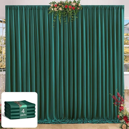 16 x 10ft Hunter Green Backdrop Curtains Photo Background Curtains 4 Panels (10'L x 4'W Each) with Rod Pocket, No-Wrinkle Polyester Backdrop Drapes for for Wedding Birthday Party Christmas Prom Events