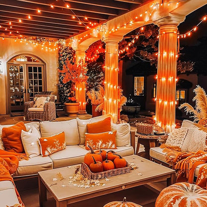 JMEXSUSS 600 LED Thanksgiving Lights Outdoor, Orange Christmas Lights Plug in, Orange String Lights Clear Wire for for Indoor Room Yard Tree Fall Thanksgiving Decorations