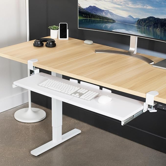 VIVO Extra Long Clamp-on Computer Keyboard and Mouse Under Desk Slider Tray, 34 x 11 inch Pull Out Platform Drawer, White, MOUNT-KB15EW