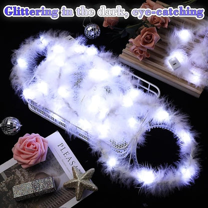 Seematn 24 Pcs Light Up Angel Headband White Feather Halloween Christmas Angel Outfit Women's Costume Headwear Angel Hairband Accessory for Adult Cosplay Party Costume