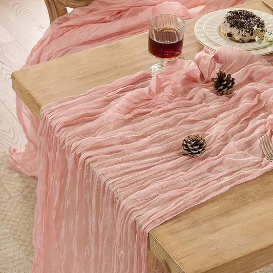 12 Pack Cheesecloth Table Runner 120 Inch Boho Rustic Gauze 10 FT Dusty Pink Cheese Cloths Table Runners Decorations for Spring Summer Birthday Party Baby Shower Wedding Holiday Home Decor