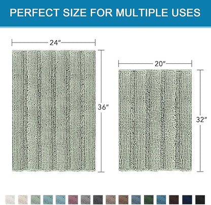 H.VERSAILTEX Bathroom Rugs Bath Mats Sets Super Absorbent Chenille Striped Bath Mats Non Skid Machine Wash Dry Rugs for Bathroom Floor Set of 2(Sage, 24 x 36 Plus 20 x 32 - Inches)