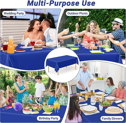 12 PCS Waterproof Plastic Table Cloth, Blue Rectangle Disposable Table Cover, Table Cloth Rectangle Table, 54 X 108 IN Wrinkle-Resistant Smooth Tablecloth for Parties Weddings Picnics Decorations