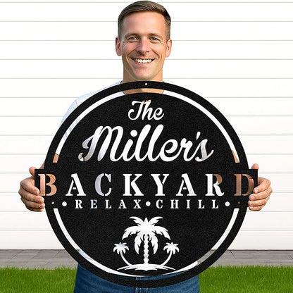 Personalized BBQ Camp Metal Sign, Custom Grill Name Cut Wall Art for Outdoor Kitchen, Rustic Backyard Cooking Decor