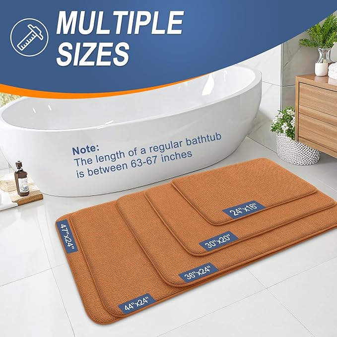 OLANLY Thick Memory Foam Bath Mat Rug 24x16, Extra Soft Absorbent Bathroom Rug, Quick Dry Bath Mats, Non-Slip, Machine Washable Carpet for Bathroom, Tub and Shower, Home Decor Accessories, Clay