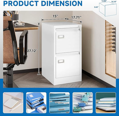 2 Drawer File Cabinet with Lock Metal Vertical Filing Storage Cabinet Office Home Steel Vertical File Cabinets for A4 Legal/Letter Size Narrow File Cabinet Locked,Assembly Required