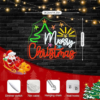 Horseneon Christmas Tree Neon Sign Bright LED Wall Decoration for Home Shop USB Power Adjustable Brightness Christmas Tree Neon Signs for Holiday