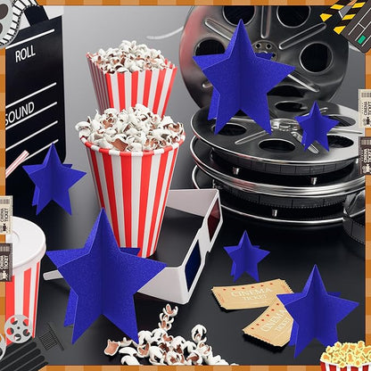 70 Pcs Blue Star Centerpieces for Movie Night Party Decorations 3D 2025 Graduation Table Decor 3 Sizes 8" 5" 3" Red Carpet Film Show Theme Birthday Party Back to School Table Decor Independent Day
