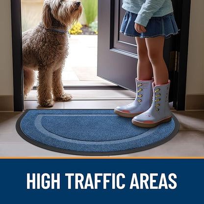 OLANLY Half Circle Door Mat Indoor Outdoor Entrance Welcome, Waterproof All-Season, All-Weather Doormat, Sturdy Natural Rubber, Low Profile, Easy Clean Patio Porch Entryway Mat, 29.5x17, Light Blue
