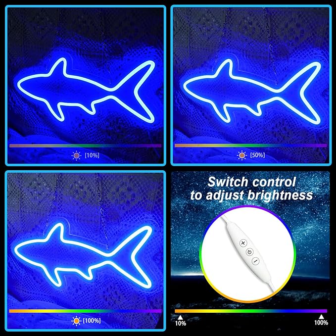 Neon Sign, Fish Led Neon Signs for Kids Gift, USB Powered Blue OceanTheme Art Neon Night Light Acrylic Light Up Sign for Kids Birthday Gift Festival Party Holiday Decor