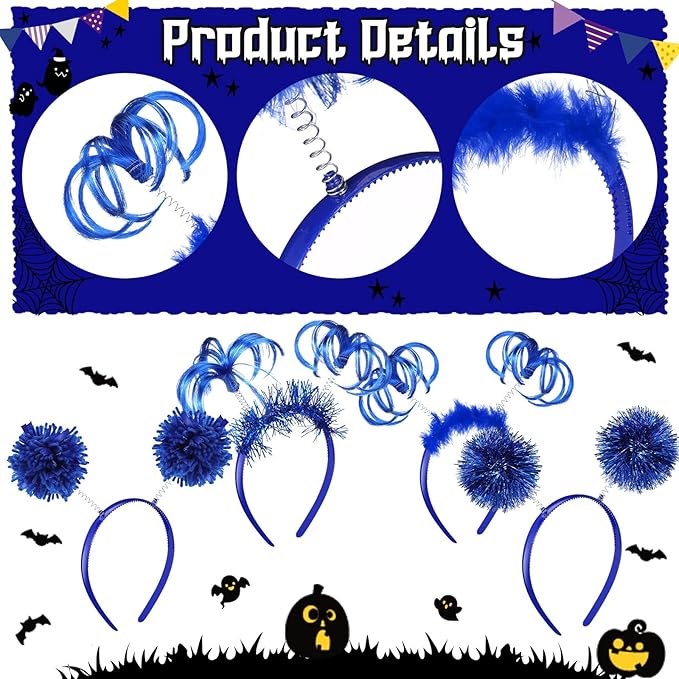 Censen 16 Pcs Pom Pom Headband Party Headbands Tinsel Wrapped Ponytail Head Bopper Costume Headwear Team Spirit Accessories