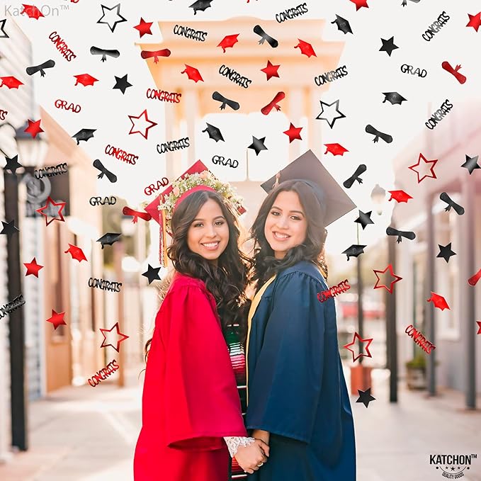 KatchOn, Red and Black Graduation Confetti 2025 - Pack of 1300 | Grad Confetti Class Of 2025 | Grad Decorations Class of 2025 | Red and Black Graduation Decorations 2025