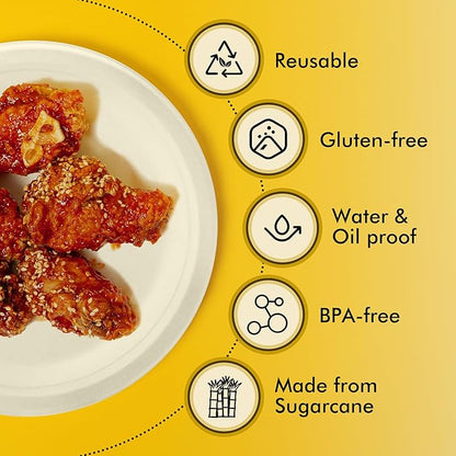 RACETOP 10 Inch [125 Pack] Paper Plates, Compostable Paper Plate, Disposable White Bagasse Plate, Heavy-Duty Biodegradable Plates, Eco-Friendly, Made of Natural Sugarcane Fibers