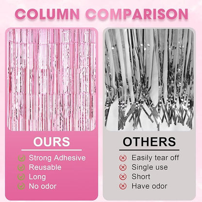 3 Pack 3.3 x 8.2 ft Light Pink Foil Fringe Backdrop Curtains, Tinsel Streamers Birthday Party Decorations, Fringe Backdrop for Graduation, Baby Shower, Gender Reveal, Disco Party