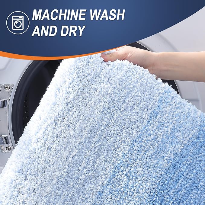 OLANLY Bathroom Rugs Mat 54x24, Extra Soft Absorbent Microfiber Bath Rugs, Rubber Backing, Quick Dry, Machine Washable Bath Mats for Bathroom Floor, Tub and Shower, Home Decor Accessories, Light Blue