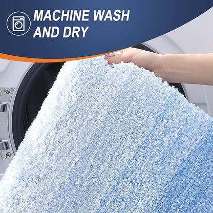 OLANLY Luxury Toilet Rugs U-Shaped 24x20, Extra Soft and Absorbent Microfiber Bathroom Rugs, Non-Slip Plush Shaggy Bath Mat, Machine Wash Dry, Contour Bathroom Mats for Toilet Base, Light Blue