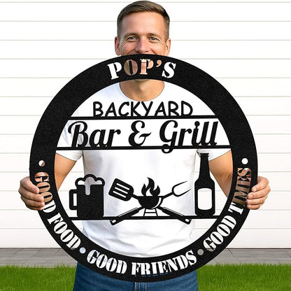 Rustic Custom BBQ Name Metal Sign, Personalized Grill Cut Wall Art for Cabin, Backyard, Outdoor Patio Barbecue Decor