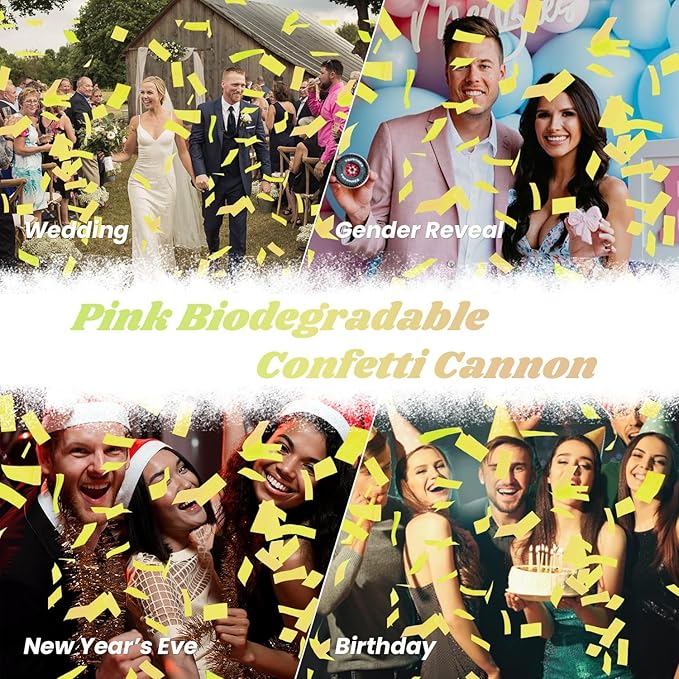 Confetti Cannon Yellow Biodegradable Confetti Poppers 12Pack Party Poppers Shooters Yellow Sticks for Wedding Graduation Engagement Anniversary Bridal Shower Valentines Day Birthday