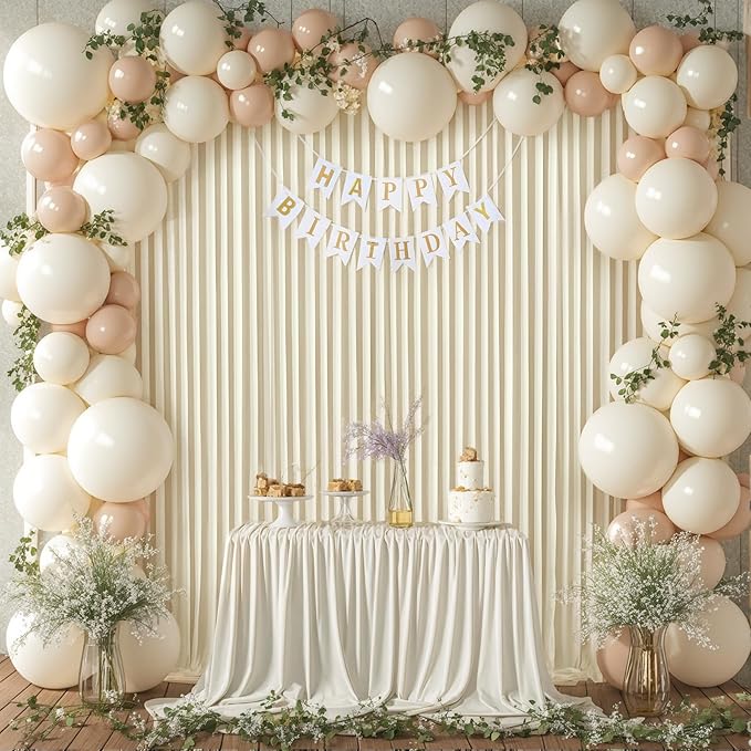 10x10 Beige Backdrop Curtain for Wedding Parties Wrinkle Free Beige Photo Curtains Backdrop Drapes Fabric Decoration for Baby Shower Photoshoot 5ft x 10ft,2 Panels