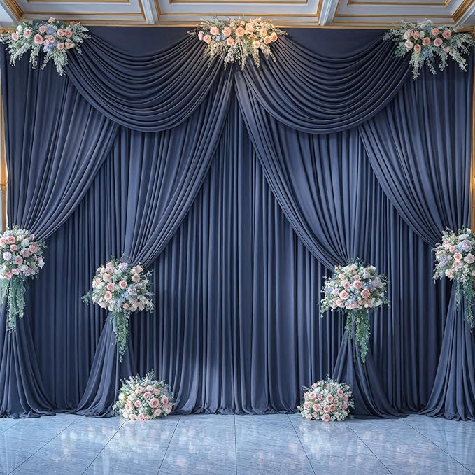 10x10 Navy Blue Backdrop Curtain for Parties Wrinkle Free Photo Curtains Backdrop Drapes Fabric Decoration for Wedding Birthday Party Baby Shower 5ft x 10ft,2 Panels