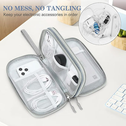 FYY Electronic Organizer, Travel Cable Organizer Bag Pouch Electronic Accessories Carry Case Portable Waterproof Double Layers Storage Bag for Cable, Charger, Phone, Earphone, Medium Size, Light Grey
