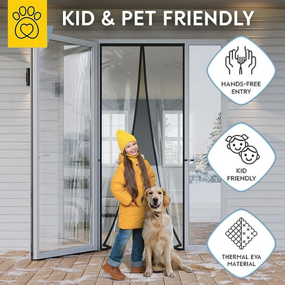 AUGO Magnetic Thermal Insulated Door Curtain - Transparent EVA Door Cover for Winter- Keeps Warm Air in and Cold Air Out - Home Winterizing Products - Patent Pending Keep Open Feature - 38 x 97 Inch