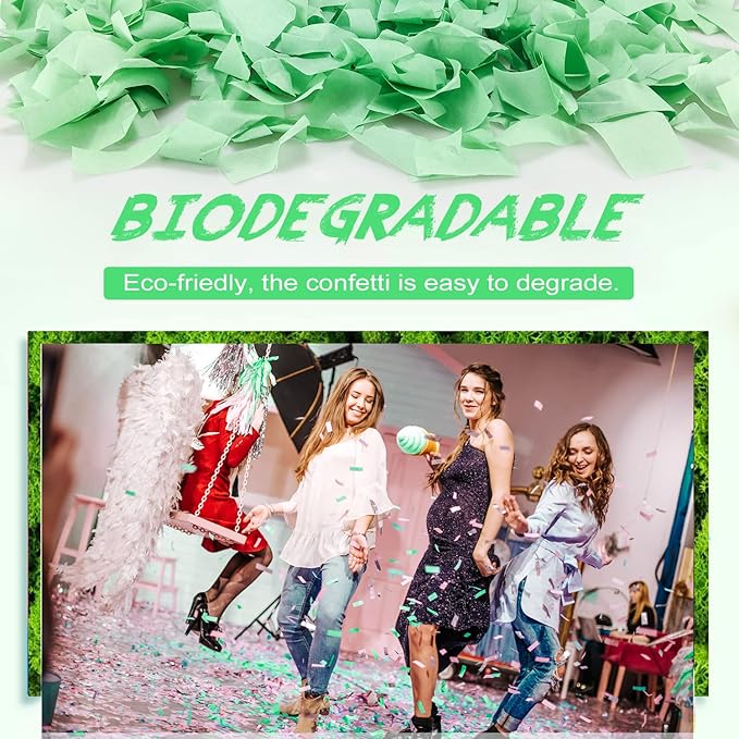 Green Confetti Poppers, 15 Inch Biodegradable Party Poppers, Air Powered Confetti Shooters for Birthday, Wedding, New Year Celebrations