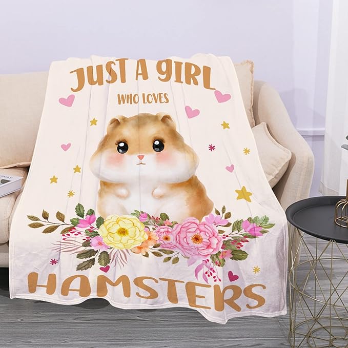 Just A Girl Who Loves Hamsters Blanket Lightweight Cozy Flannel Fleece Throw Blanket Best Gift Home Decor for Bed Couch Outdoor Camping 80"x60" Queen for Adults