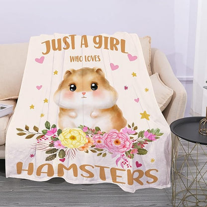 Just A Girl Who Loves Hamsters Blanket Lightweight Cozy Flannel Fleece Throw Blanket Best Gift Home Decor for Bed Couch Outdoor Camping 80"x60" Queen for Adults