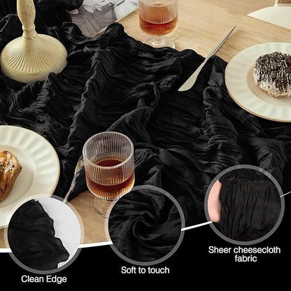 6 Pack Cheesecloth Table Runner 120 Inch Boho Rustic Gauze 10 FT Black Cheese Cloths Table Runners Decorations for Halloween Birthday Party Baby Shower Wedding Holiday Home Decor