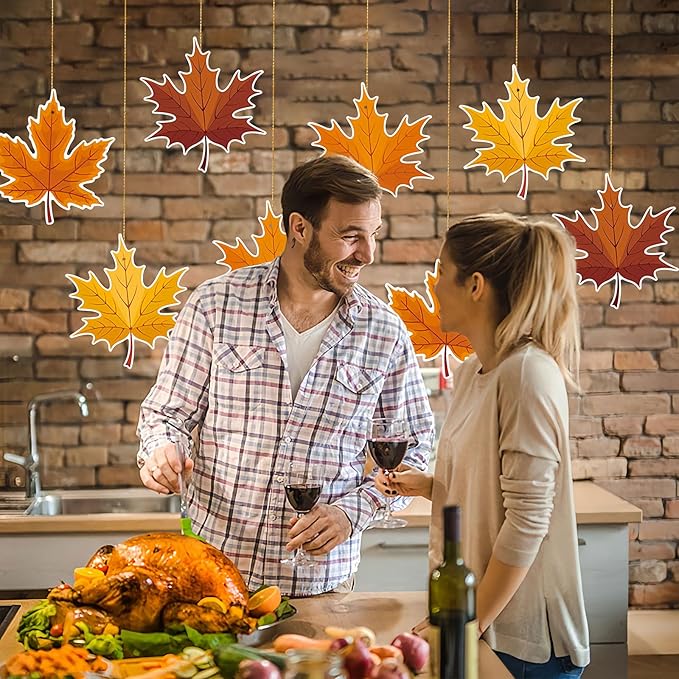 Fall Thanksgiving Hanging Swirls Decoration Big Maple Leaf Hanging Foil Swirls Ceiling Decor for Thanksgiving Party Supplies Autumn Harvest Ceiling Hanging 8Pcs
