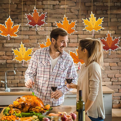 Fall Thanksgiving Hanging Swirls Decoration Big Maple Leaf Hanging Foil Swirls Ceiling Decor for Thanksgiving Party Supplies Autumn Harvest Ceiling Hanging 8Pcs