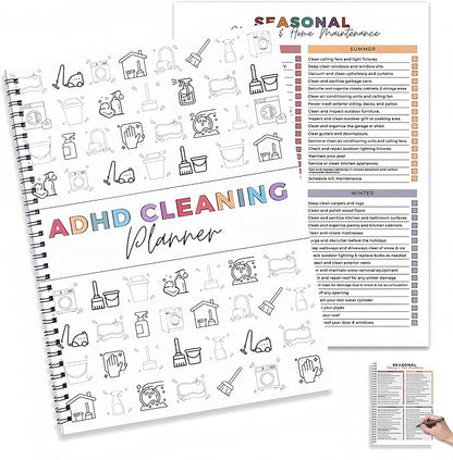 PGJ ADHD Cleaning Planner for Adults – Undated Daily, Weekly & Monthly Cleaning Schedule & Checklist – Household Chores Organizer Notebook for Home Management, Routine Tracking Family Cleaning Tasks