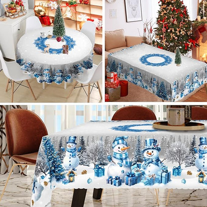 Eikione Round Tablecloth 60inch, Christmas Tablecloth Waterproof and Wrinkle-Free, Table Covers, Winter Decorations for Home Dining Blue