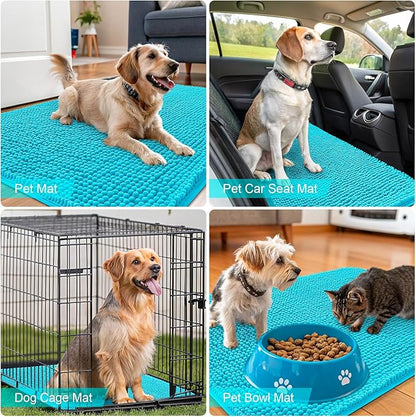 OLANLY Dog Door Mat for Muddy Paws 70x46, Absorbs Moisture and Dirt, Absorbent Non-Slip Washable Doormat, Quick Dry Chenille Mud Mat for Dogs, Entry Indoor Entryway Carpet for Inside Floor, Aqua Blue