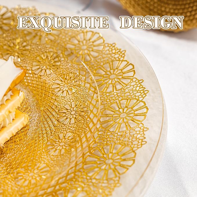 HOMIP 120PCS Clear Gold Plastic Plates, Disposable Party Plates Include 60PCS 10 inch Dinner Plate & 60PCS 7 inch Dessert Plate Perfect for Party Wedding and Holiday