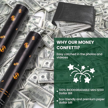 Confetti Cannon Party Poppers 12 Pack 100 Dollar Bill Money Paper Make it Rain 12 inch Confetti Shooters Bill Launcher for Business Signing Opening Activities Birthday Party Celebration