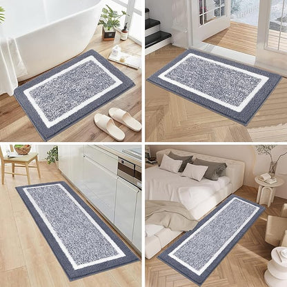 Pauwer Bathroom Rug Mat Set 3 Piece, Microfiber Shaggy Bath Set, Non-Slip Ultra Soft Carpet Mats, Absorbent with U-Shaped Toilet for Bathroom, Tub, Shower, Dark Grey