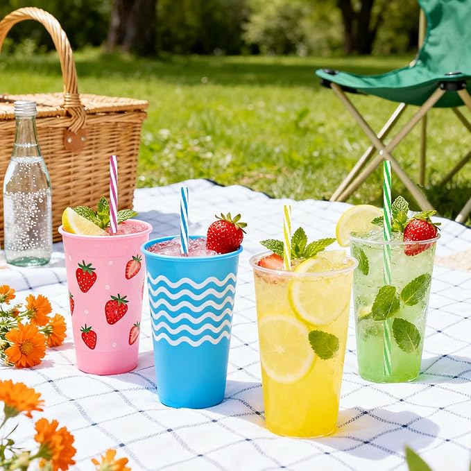 100PCS Reusable Stirrer Straws-Short Assorted Color Plastic Stripe Drinking Straws Pipes + 2 Brushes Fit for Milk & Juice & Coffee & Smoothies & Cocktail & Kids Straws Kit(Two-tone Stripe, 9 Inches)