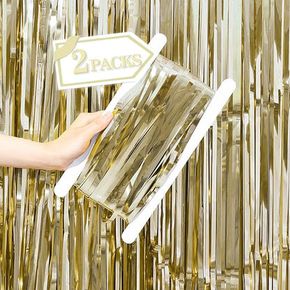 Metallic Tinsel Foil Fringe Curtains Backdrop Champagne Gold, 2 Pcs 3.28 ft x 6.56 ft Streamers for Birthday Party Graduation New Years Indoor Outdoor Photo Booth Windows Decorations Supplies