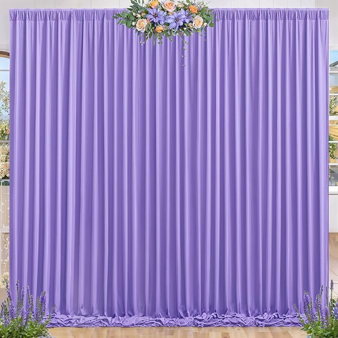 8 x 10ft Lavender Backdrop Curtains Photo Backdrop Drapes Wrinkle-Free Polyester Curtain Backdrop for Girls Birthday Party Photoshoot Backdrop Wedding Baby Shower Graduation Celebrations Decor
