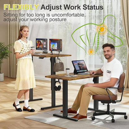 Furmax Electric Standing Desk, 40 x 24 Inches Sit Stand up Desk, Sit Stand Height Adjustable Home Office Desk with 4 Height Position Memory - with Splice Board (Rustic Brown, 40)