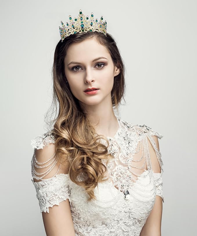 COCIDE Green Tiaras for Women Crown for Women Emerald Quinceanera Dress Headbands for Girls Princess Halloween Cosplay Birthday Pageant Bride Headpieces Hair Accessories