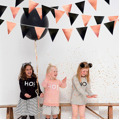 Black Rose Gold Party Decorations Triangle Pennant Banner Flag Rose Gold Black Metallic Fabric Bunting Garland for Graduation Birthday Wedding Engagement Bachelorette Celebration Hen Party Supplies