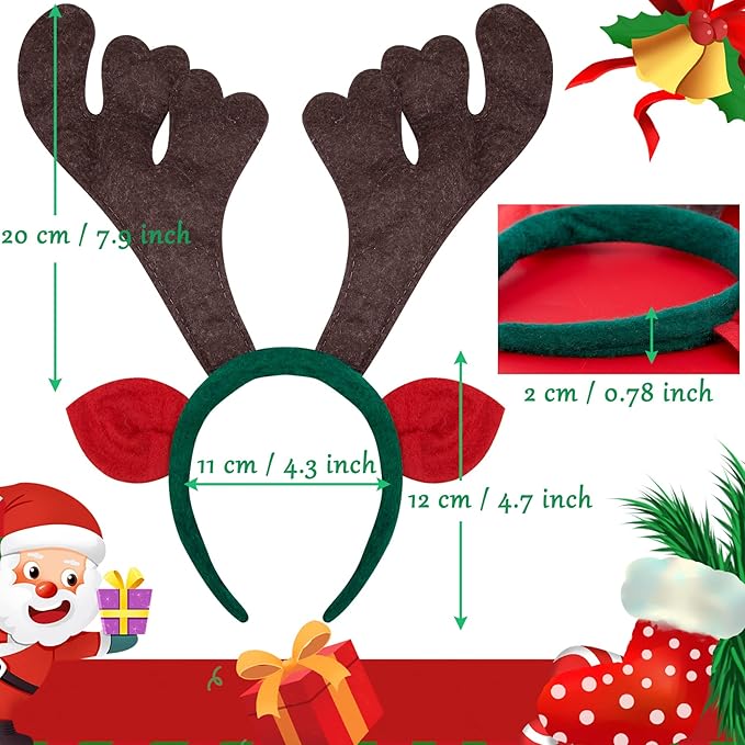 BQTQ 12 Pieces Christmas Headbands Xmas Party Costume Headband for Christmas Holiday Favor