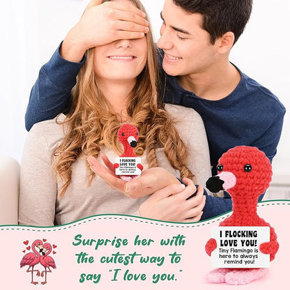 Funny Anniversary Women Gifts for Girlfriend Wife Christmas Stocking Stuffers Gifts for Her, Birthday I Love You Flamingo Romantic Gift for Couple Boyfriend, Handmade Crochet Flamingo Lover Present