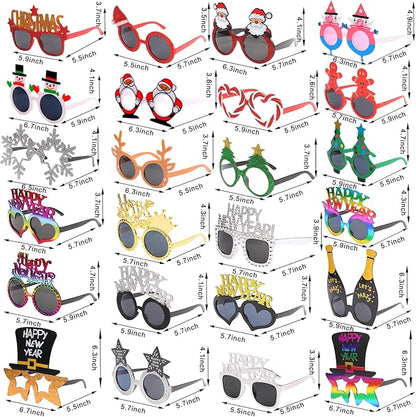 Christmas and New Year Party Glasses Set, 24 Pieces Novelty XMAS Eyeglasses, Photo Booth Props for Holiday Celebration, Christmas Party Favors, New Year's Eve Party Supplies