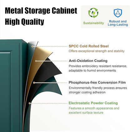 75" Tall Metal Storage Cabinet, Kitchen Pantry Storage Cabinets with Doors and 4 Shelves, Food Pantry Cabinet, Utility Kitchen Cupboard, Large Steel Cabinets for Dining, Living Room, Green