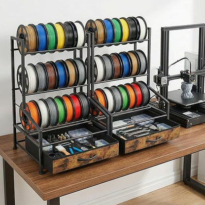 3D Printer Filament Storage Rack with Fabric Drawer,Dust Proof & Sturdy Metal 3D Printing Accessory for Organized Workspace Sturdy Spool Holder for PLA ABS TPU Nylon Filament Organizer