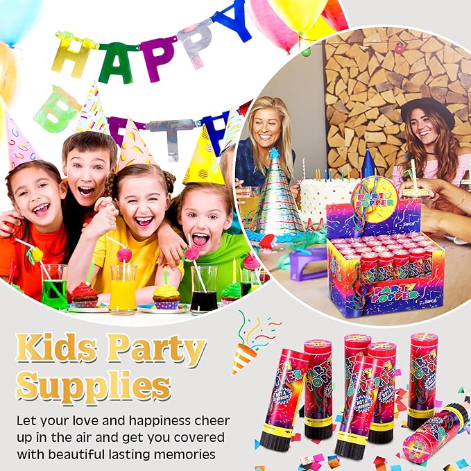 Honoson 24 Pcs Confetti Poppers Cannons Confetti Shooters Air Compressed Cannon for Wedding Birthday Party Bridal Shower Graduation Decoration Favor (6.1 Inch)